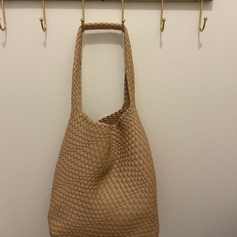 Tan Woven Leather Tote Bag